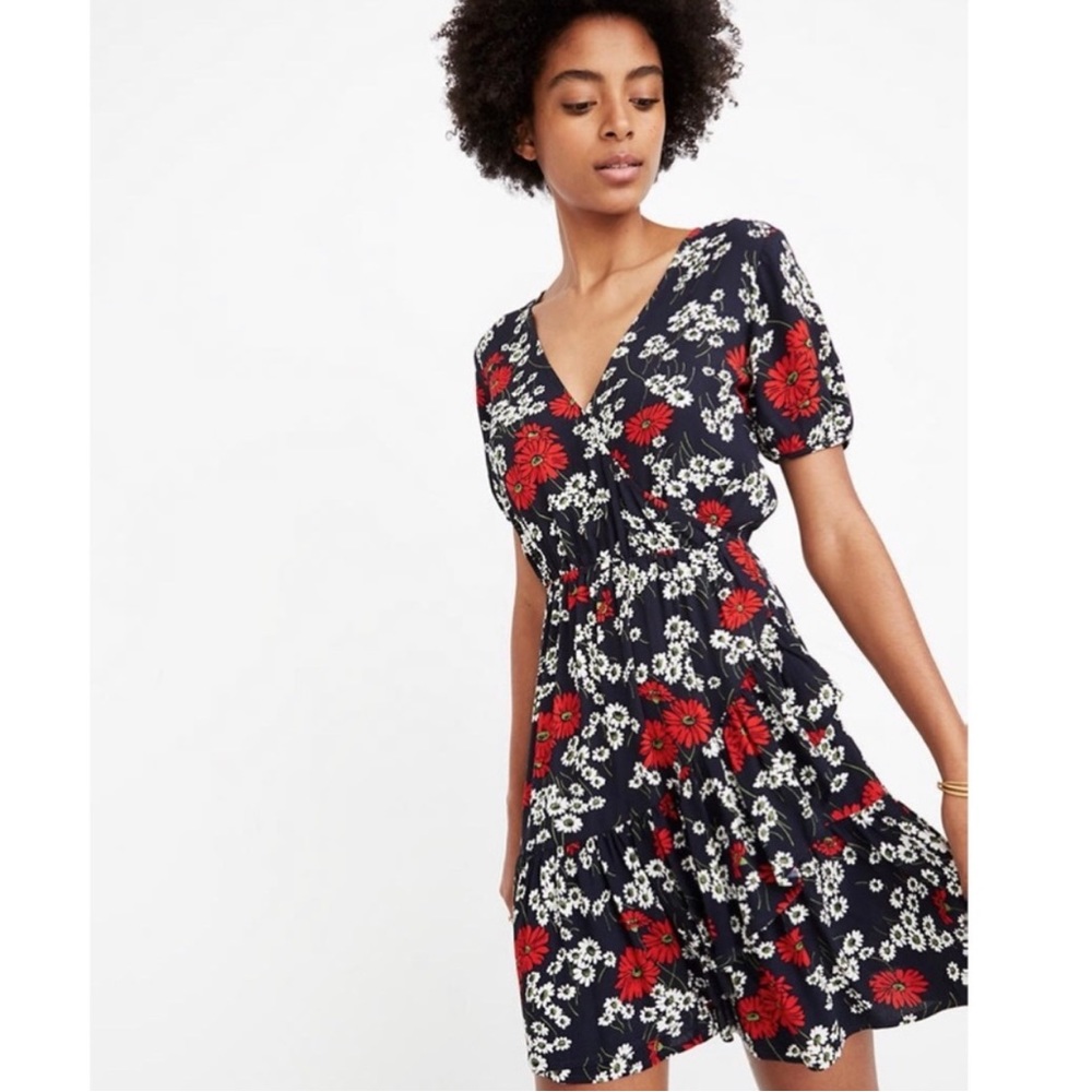 Madewell Ruffle-Wrap Dress in Hillside Daisies Size 2
